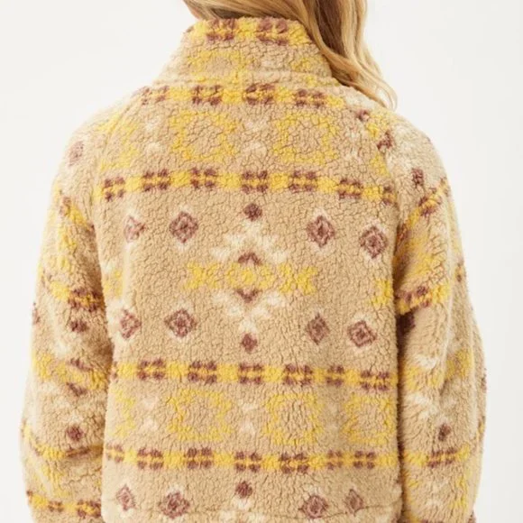 New Cozy Fleece Aztec Print Zip Up Jacket Coat Sweater Top Teddy Sherpa Warm - Picture 3 of 7